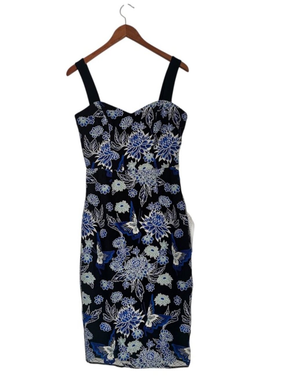 Dress the Population Nicole Black Blue Butterfly Floral Lace Dress Size M NEW - Picture 3 of 9